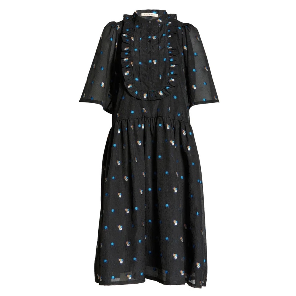 Chic Black and Blue Patterned Midi Dress - Picture 2 of 6